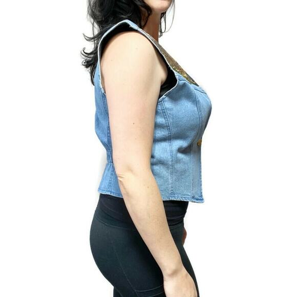 Vintage 90s Denim Brocade Vest Size 10 - Picture 2 of 6